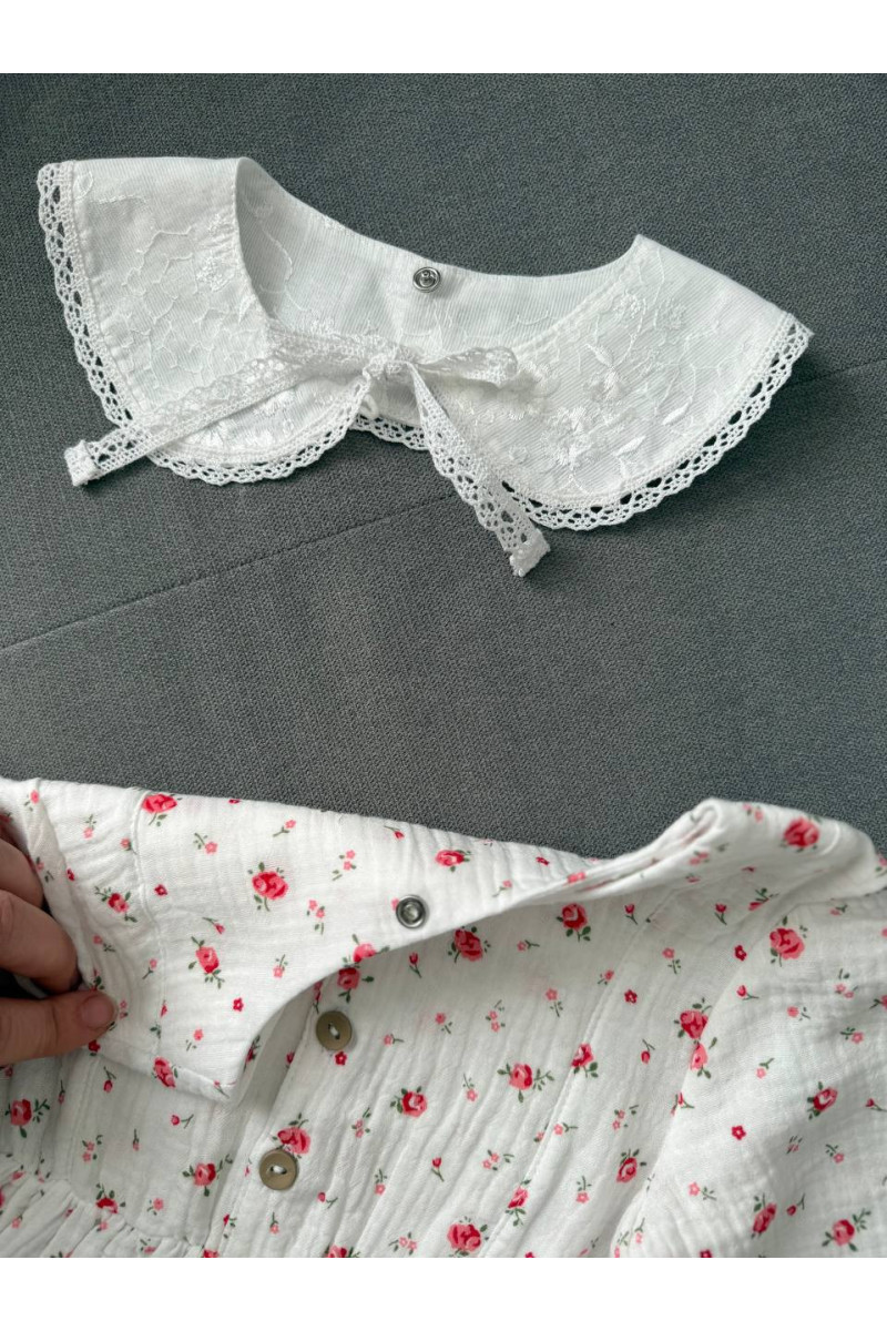 Robe bébé et enfant en double gaze de coton avec col amovible  fleurs  – manche longe