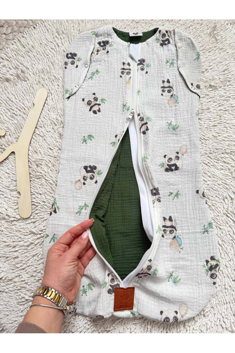 Gigoteuse emmaillotage bébé TOG 1.0 en double gaze de coton  imprimé panda – Fait main
