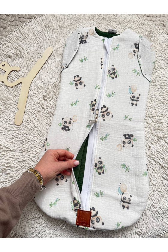 Gigoteuse emmaillotage bébé TOG 2 en double gaze de coton  imprimé panda – Fait main