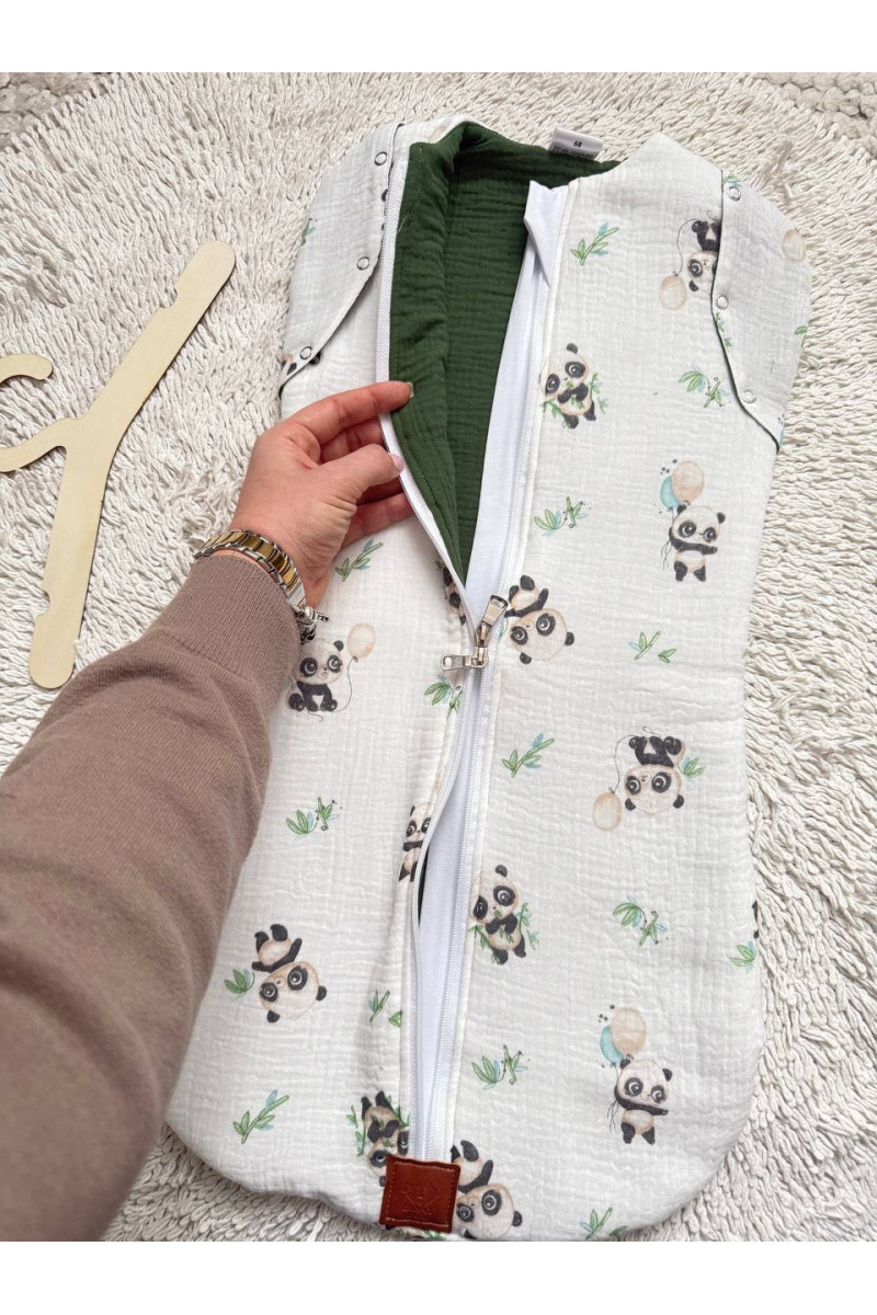 Gigoteuse emmaillotage bébé TOG 2 en double gaze de coton  imprimé panda – Fait main