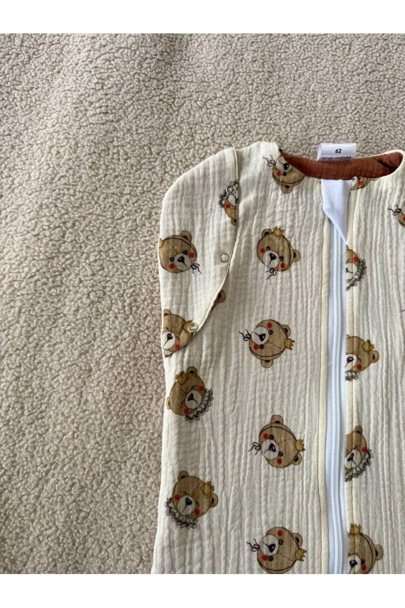 Gigoteuse emmaillotage bébé TOG 1.0 en double gaze de coton  imprimé ours en cream – Fait main