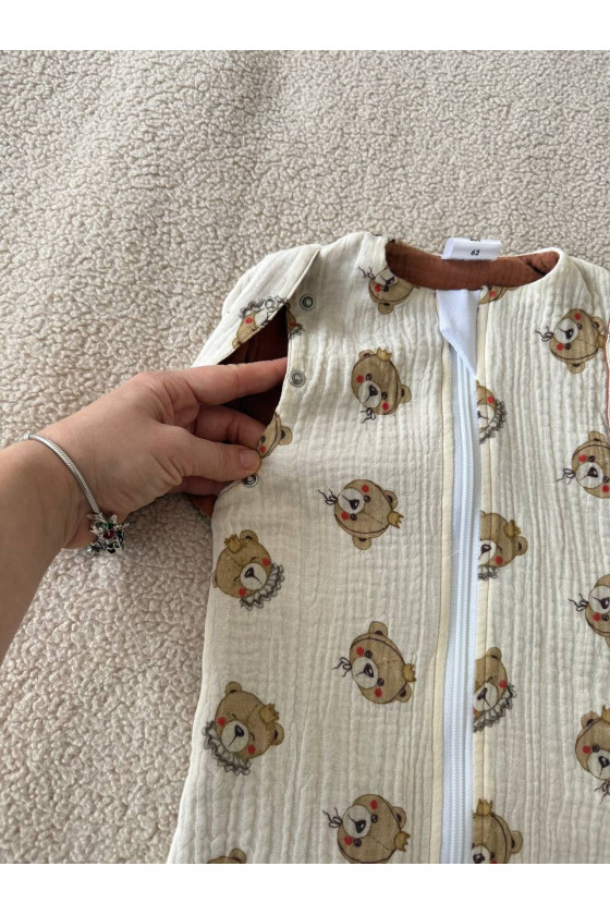 Gigoteuse emmaillotage bébé TOG 1.0 en double gaze de coton  imprimé ours en cream – Fait main
