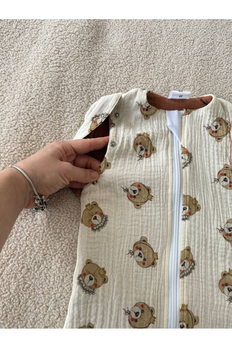 Gigoteuse emmaillotage bébé TOG 1.0 en double gaze de coton  imprimé ours en cream – Fait main