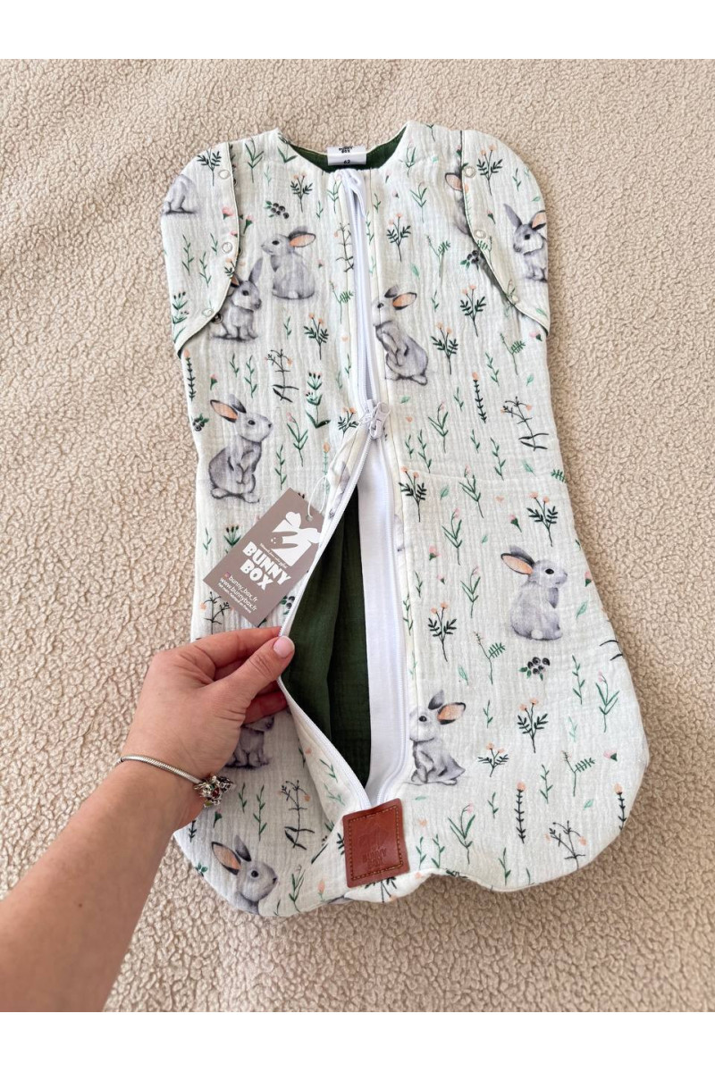 Gigoteuse emmaillotage bébé TOG 1.0 en double gaze de coton  imprimé lapin – Fait main
