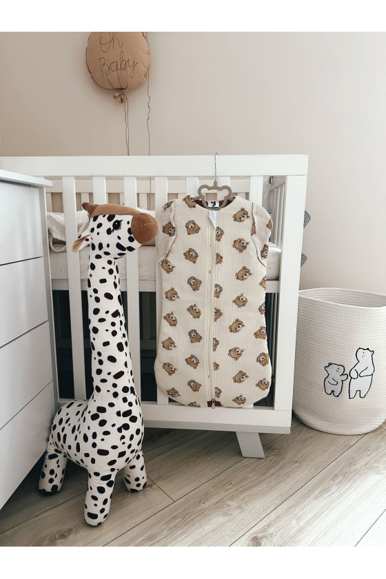 Gigoteuse emmaillotage  bébé TOG 2  en double gaze de coton  imprimé oursons en crème – Fait main