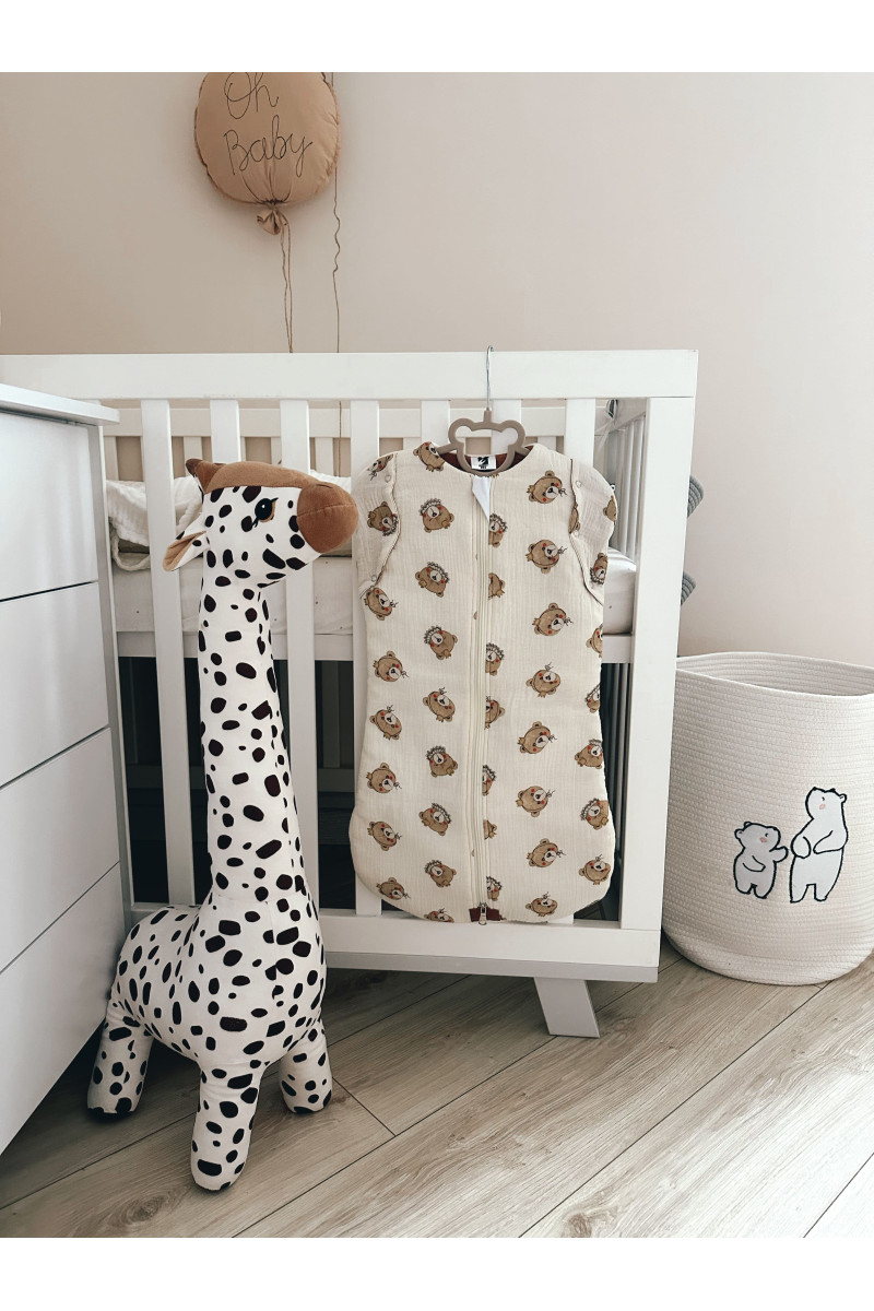 Gigoteuse emmaillotage  bébé TOG 2  en double gaze de coton  imprimé oursons en crème – Fait main
