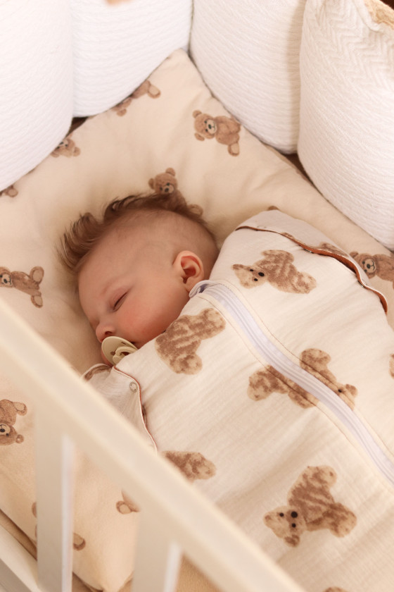 Gigoteuse emmaillotage  bébé TOG 2  en double gaze de coton  imprimé oursons – Fait main