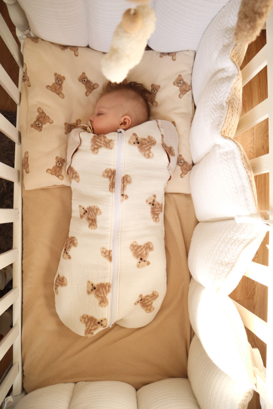 Gigoteuse emmaillotage  bébé TOG 2  en double gaze de coton  imprimé oursons – Fait main