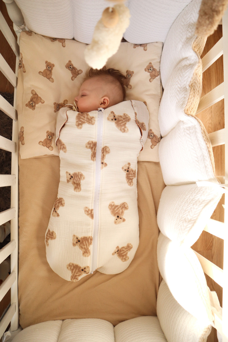 Gigoteuse emmaillotage  bébé TOG 2  en double gaze de coton  imprimé oursons – Fait main