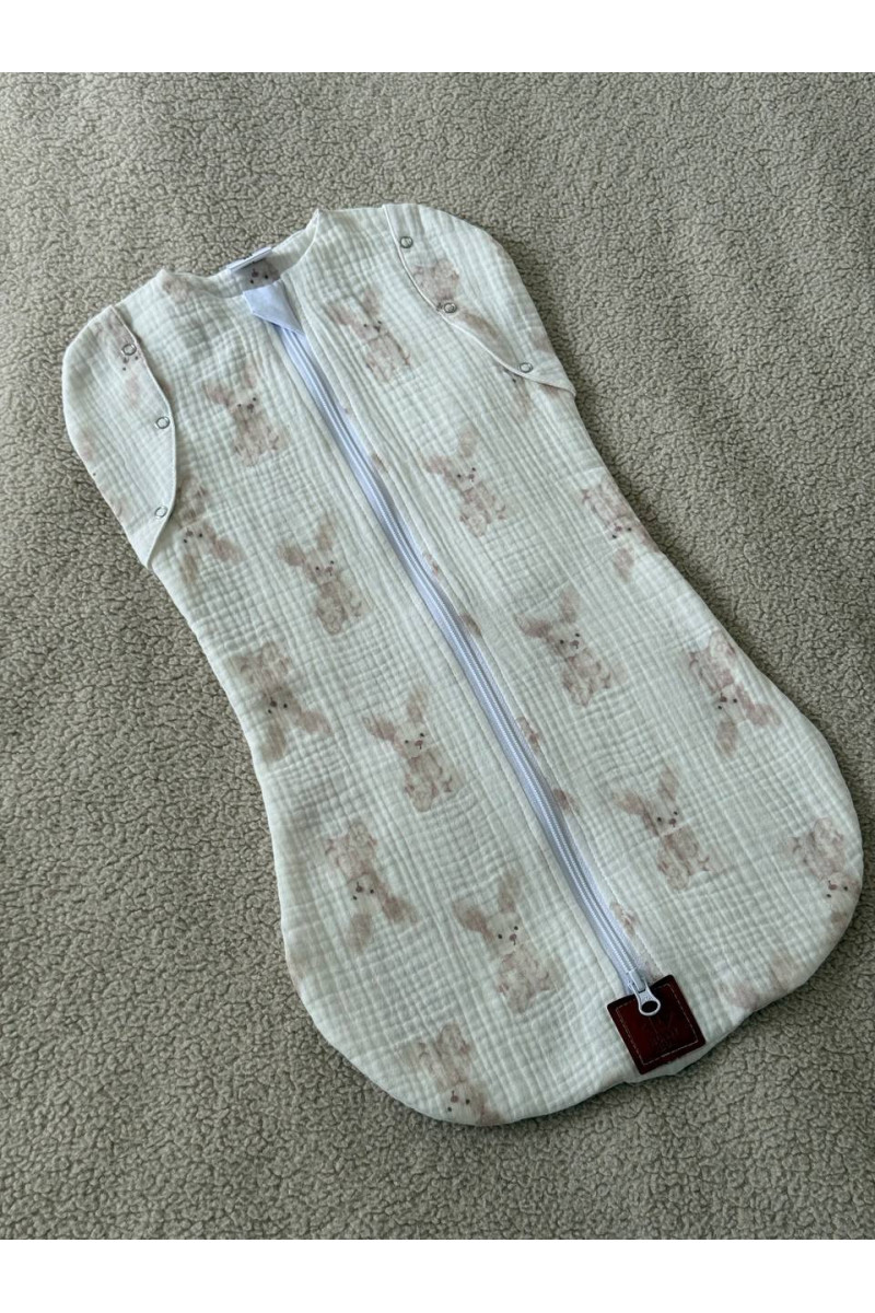 Gigoteuse emmaillotage bébé TOG 1.0 en double gaze de coton  imprimé lapin – Fait main