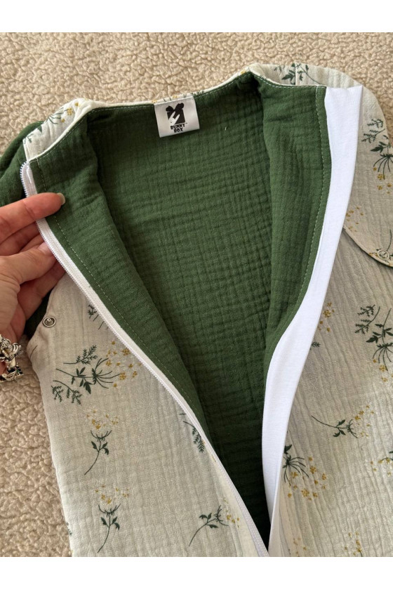 Gigoteuse emmaillotage bébé TOG 1.0 en double gaze de coton  imprimé fleurs vertes – Fait main