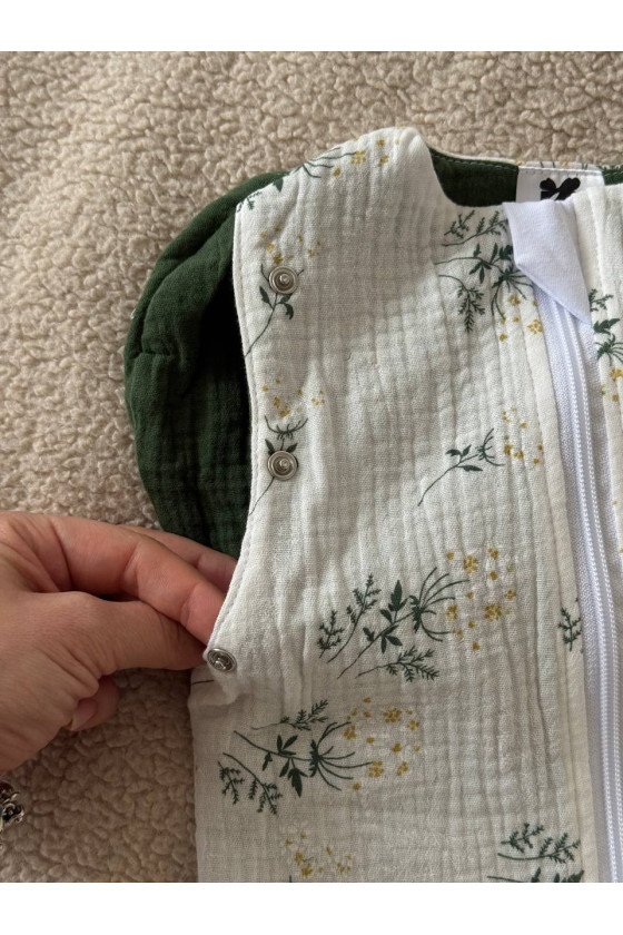 Gigoteuse emmaillotage bébé TOG 1.0 en double gaze de coton  imprimé fleurs vertes – Fait main