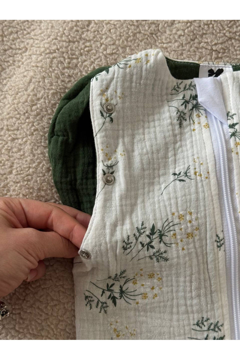 Gigoteuse emmaillotage bébé TOG 1.0 en double gaze de coton  imprimé fleurs vertes – Fait main