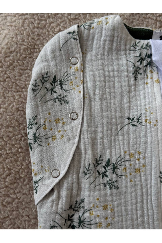 Gigoteuse emmaillotage bébé TOG 1.0 en double gaze de coton  imprimé fleurs vertes – Fait main