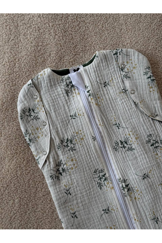 Gigoteuse emmaillotage bébé TOG 1.0 en double gaze de coton  imprimé fleurs vertes – Fait main