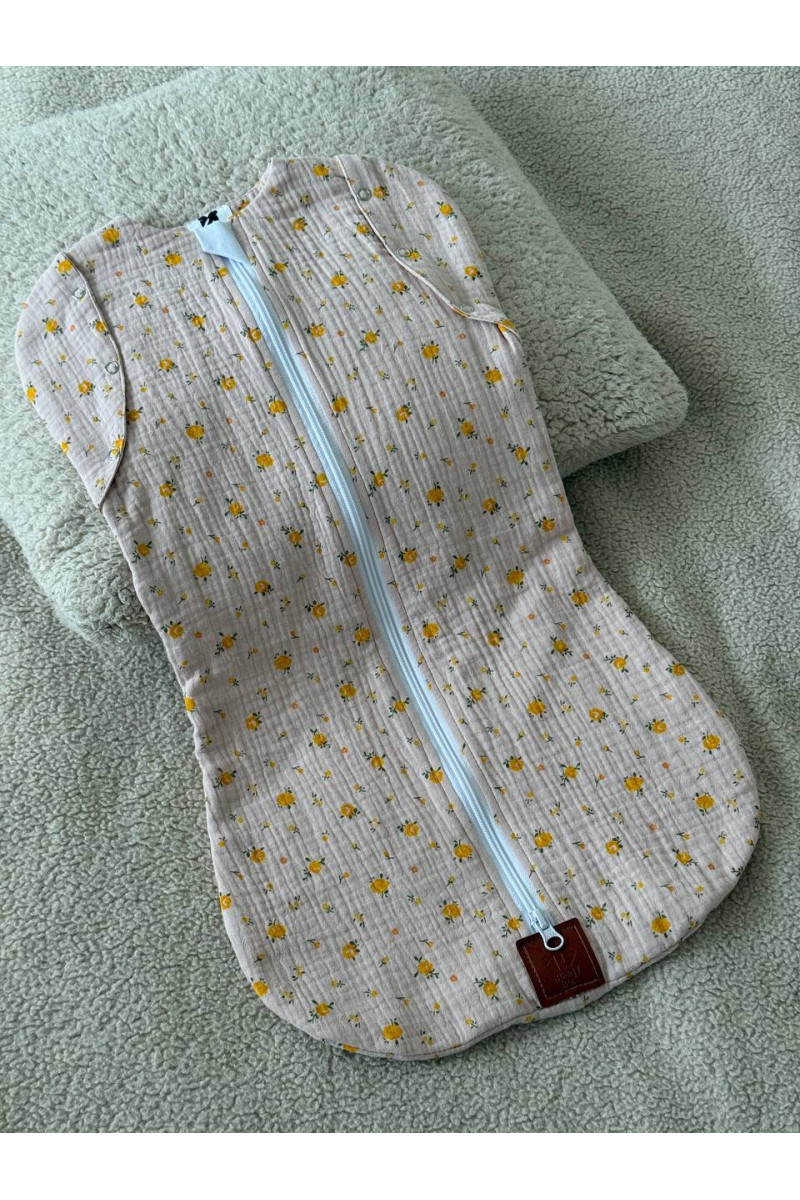 Gigoteuse emmaillotage bébé TOG 1.0 en double gaze de coton  imprimé fleurs en rose – Fait main