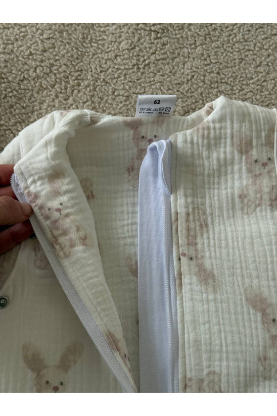 Gigoteuse emmaillotage  bébé TOG 2 en double gaze de coton  imprimé lapin beige – Fait main