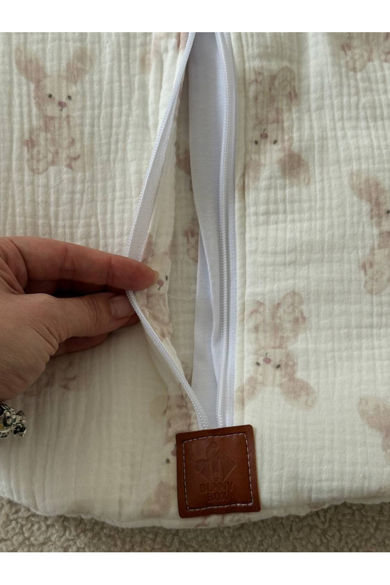 Gigoteuse emmaillotage  bébé TOG 2 en double gaze de coton  imprimé lapin beige – Fait main