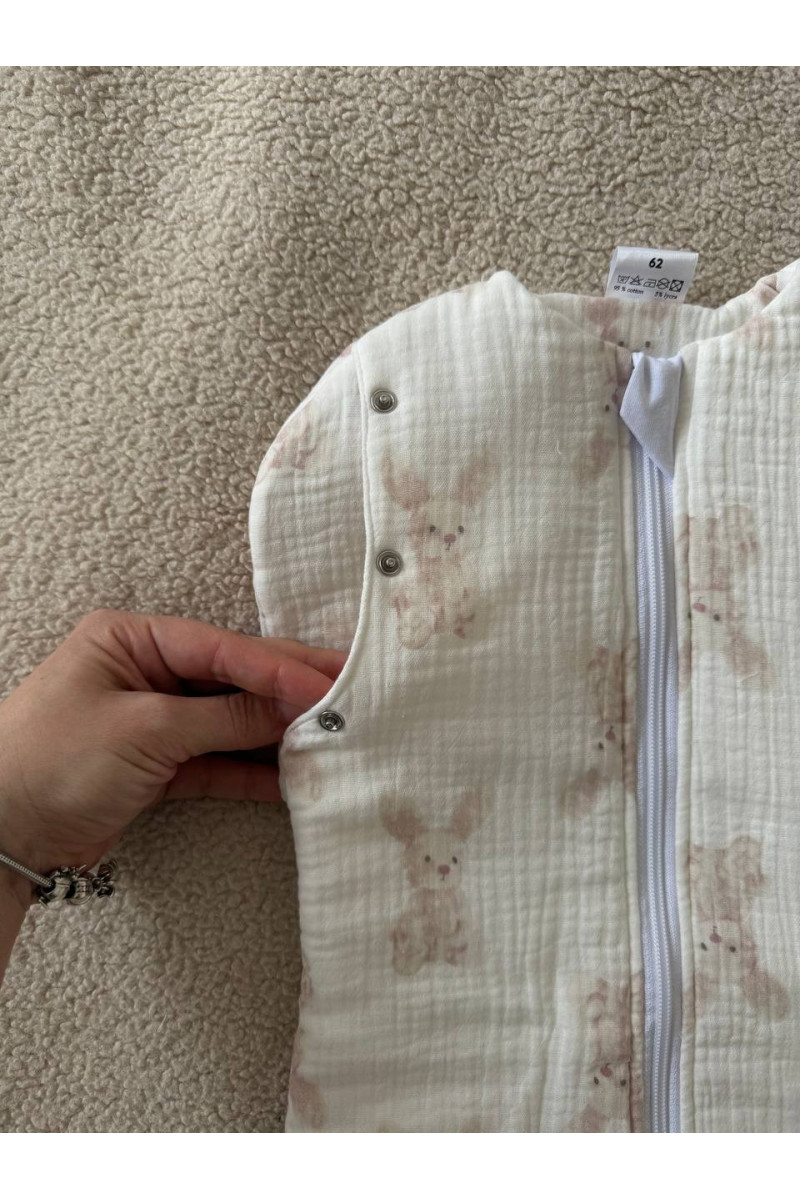 Gigoteuse emmaillotage  bébé TOG 2 en double gaze de coton  imprimé lapin beige – Fait main