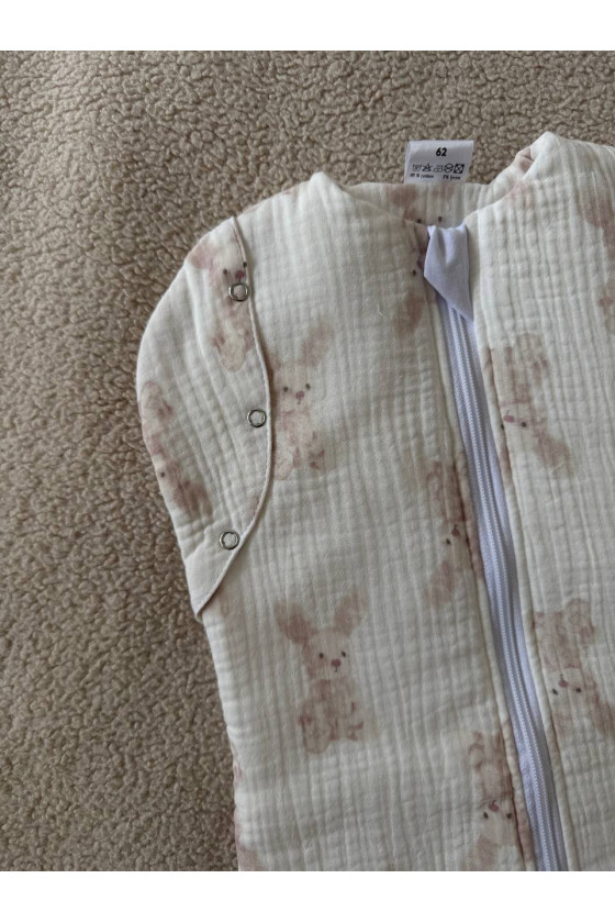 Gigoteuse emmaillotage  bébé TOG 2 en double gaze de coton  imprimé lapin beige – Fait main