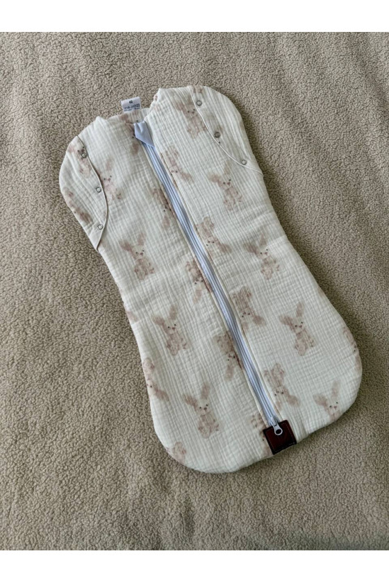 Gigoteuse emmaillotage  bébé TOG 2 en double gaze de coton  imprimé lapin beige – Fait main