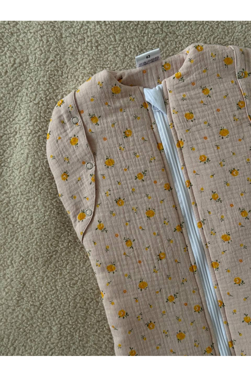 Gigoteuse emmaillotage  bébé TOG 2 en double gaze de coton  imprimé  fleurs en rose – Fait main