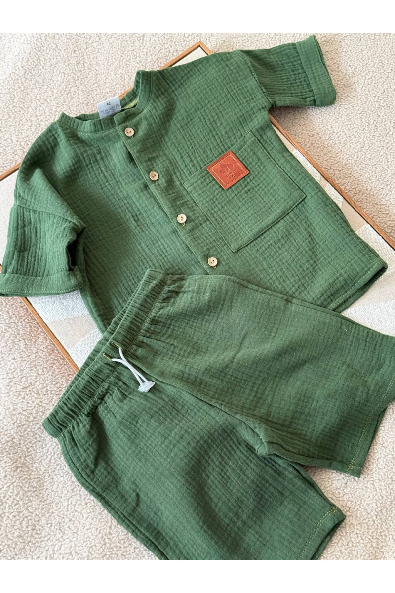 Chemise et short en mousseline (gaze de coton) pour bébé vert