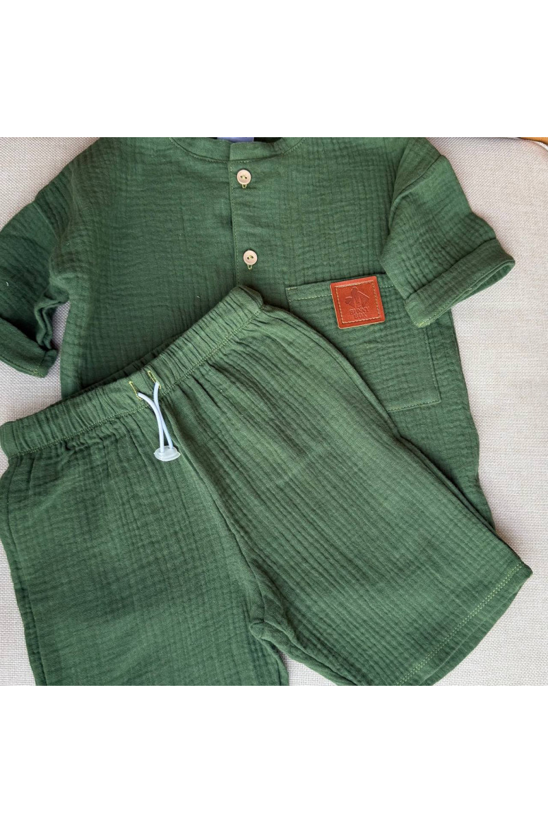 Chemise et short en mousseline (gaze de coton) pour bébé vert