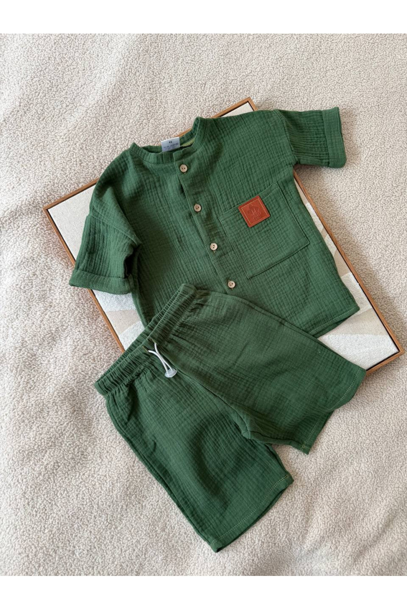 Chemise et short en mousseline (gaze de coton) pour bébé vert