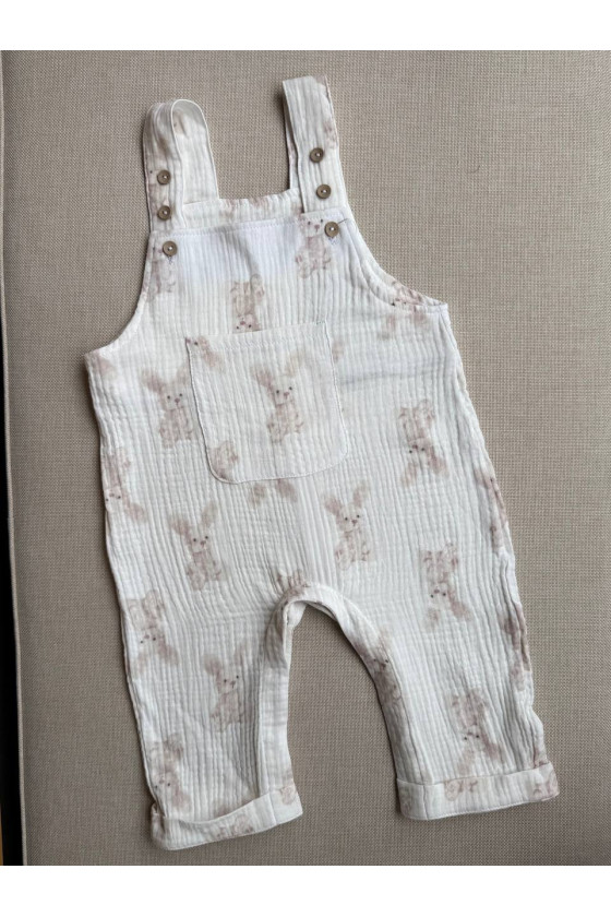 Salopette bébé en gaze de coton imprimée lapin