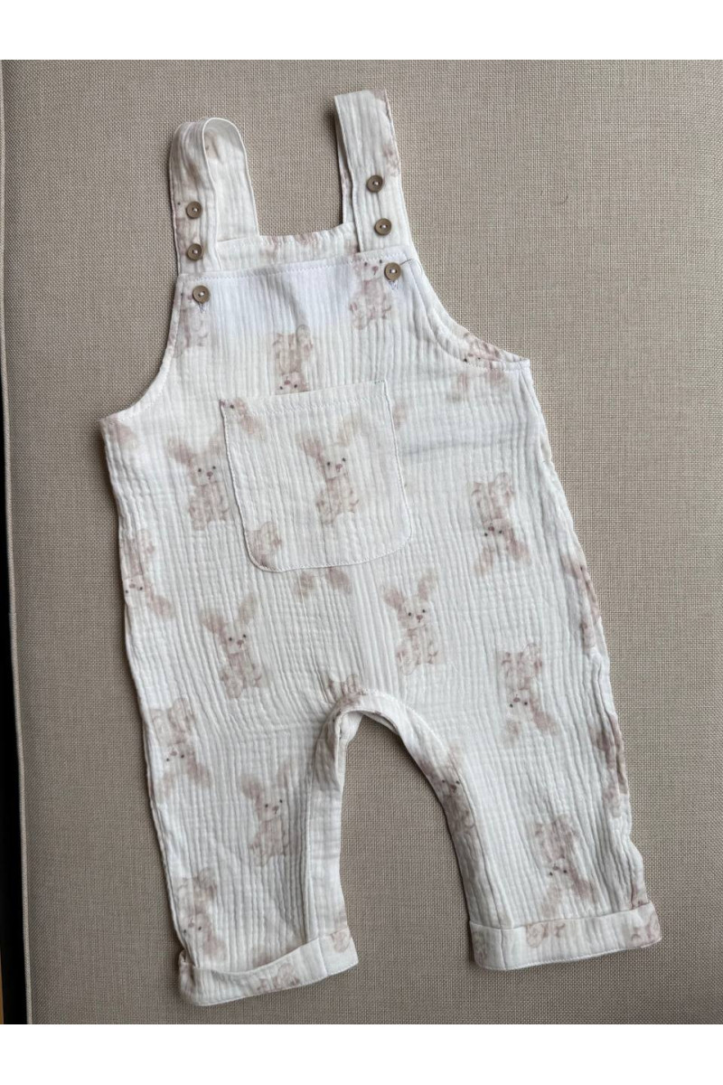 Salopette bébé en gaze de coton imprimée lapin