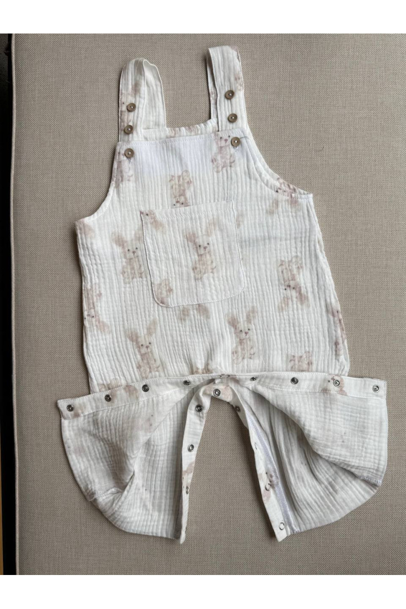 Salopette bébé en gaze de coton imprimée lapin