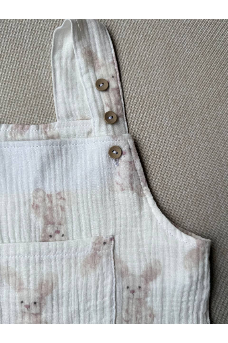 Salopette bébé en gaze de coton imprimée lapin