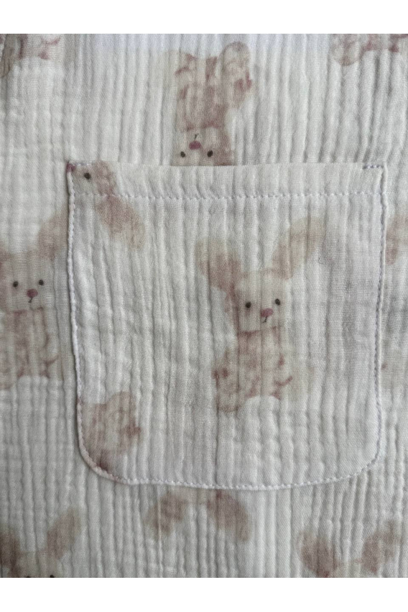 Salopette bébé en gaze de coton imprimée lapin