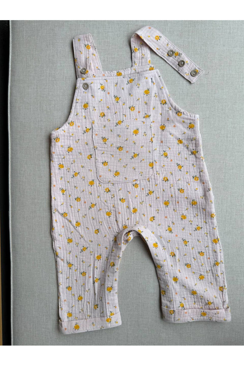 Salopette bébé en gaze de coton imprimée fleur rose