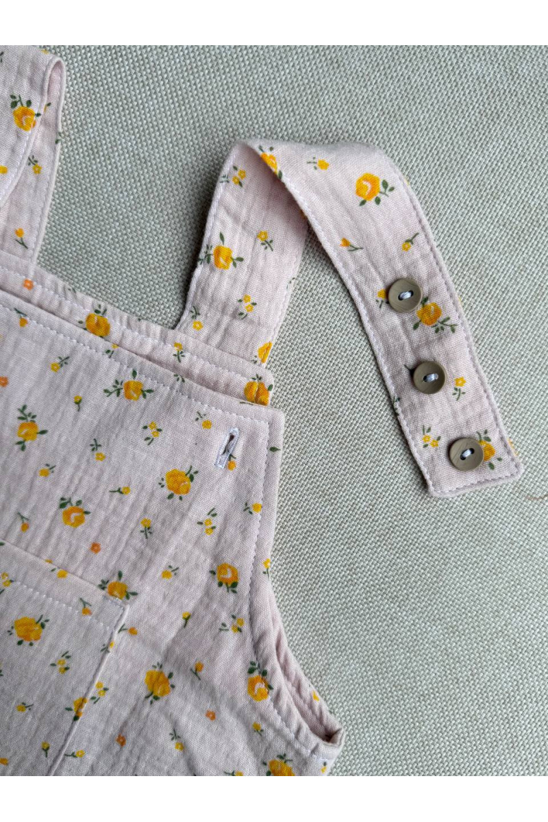 Salopette bébé en gaze de coton imprimée fleur rose