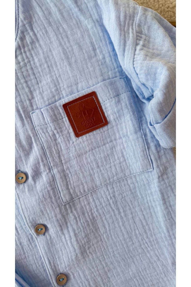 Chemise et short en mousseline (gaze de coton) pour bébé blue