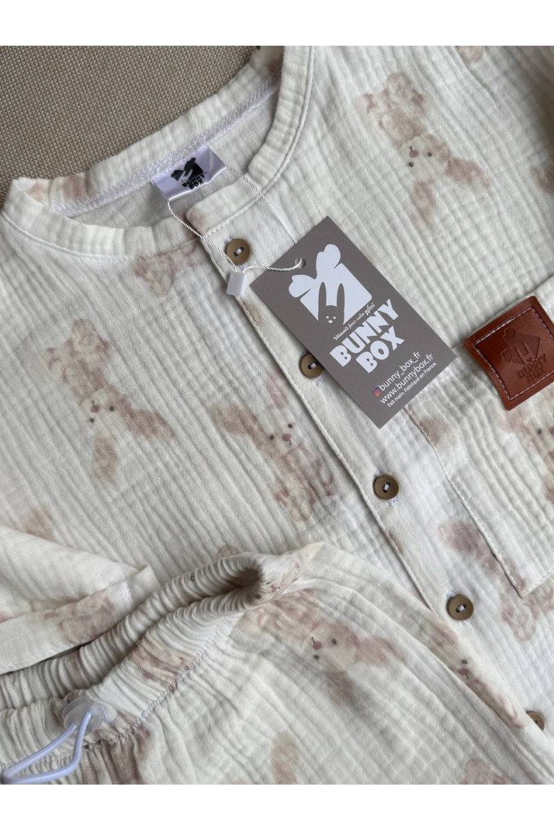 Chemise et short  en mousseline (gaze de coton) pour bébé imprimé lapin