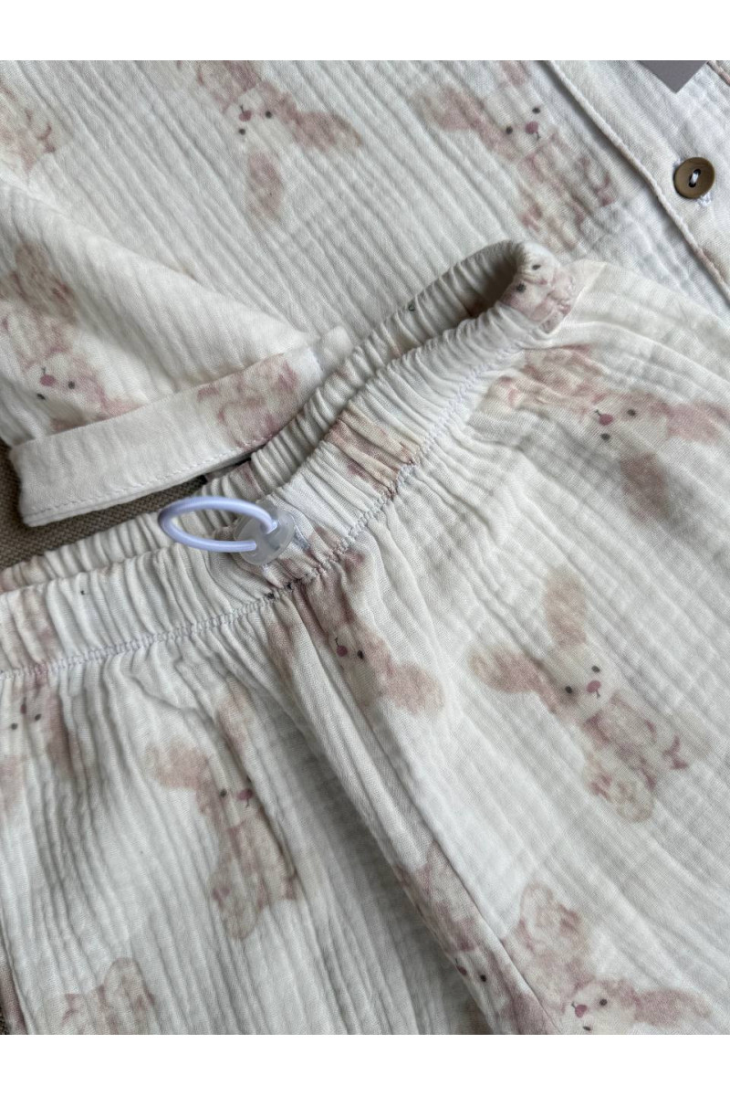 Chemise et short  en mousseline (gaze de coton) pour bébé imprimé lapin
