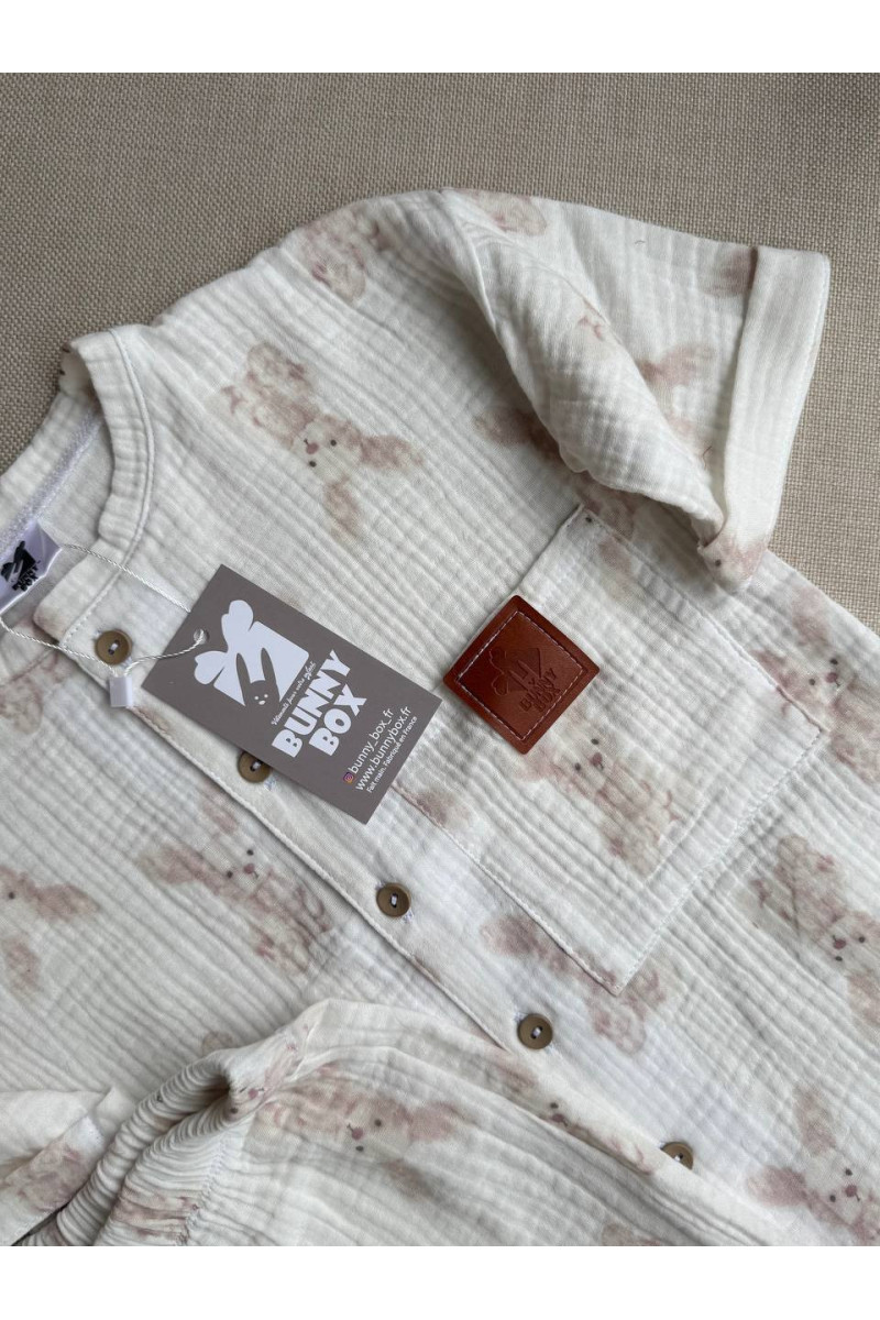 Chemise et short  en mousseline (gaze de coton) pour bébé imprimé lapin