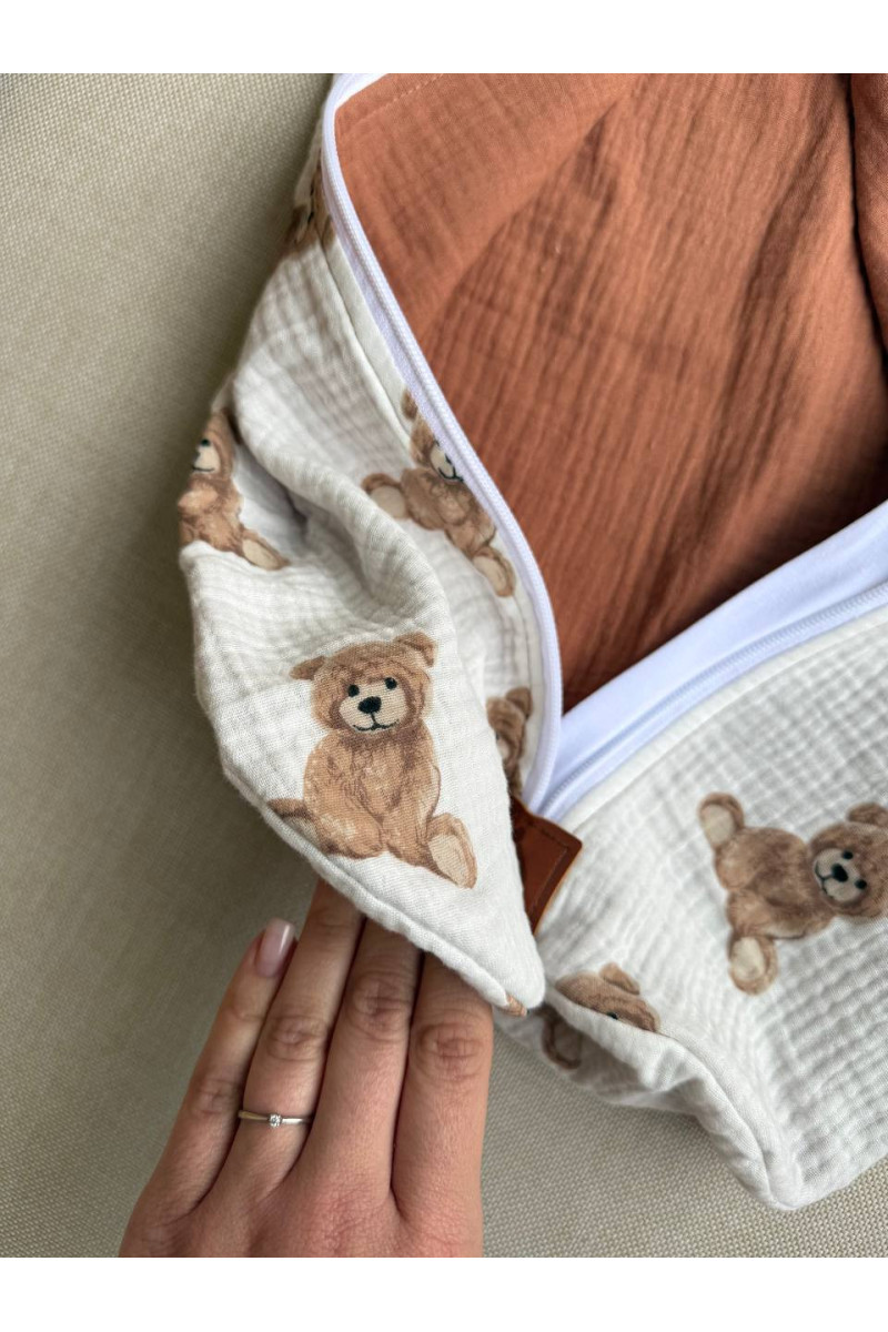 Gigoteuse emmaillotage bébé TOG 1.0 en double gaze de coton  imprimé ourse – Fait main