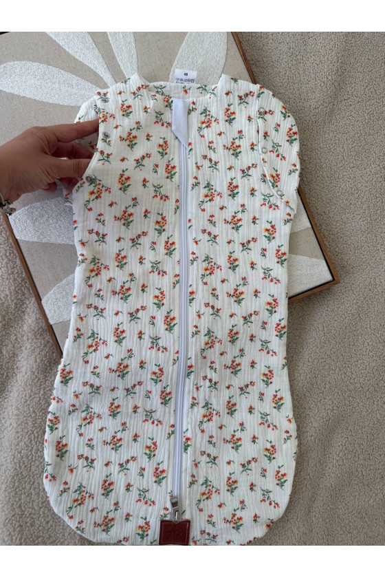Gigoteuse emmaillotage d'été  bébé TOG 1.0 en double gaze de coton imprimé fleurs – Fait main