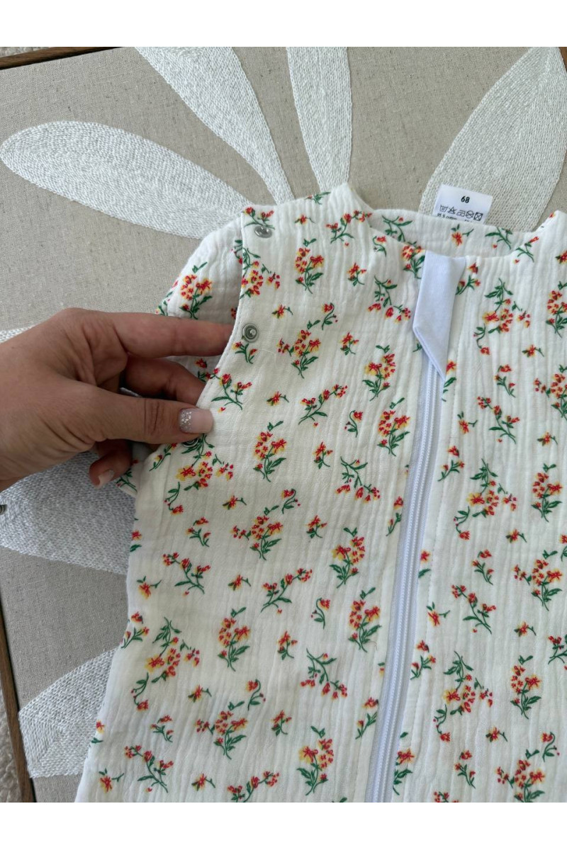 Gigoteuse emmaillotage d'été  bébé TOG 1.0 en double gaze de coton imprimé fleurs – Fait main