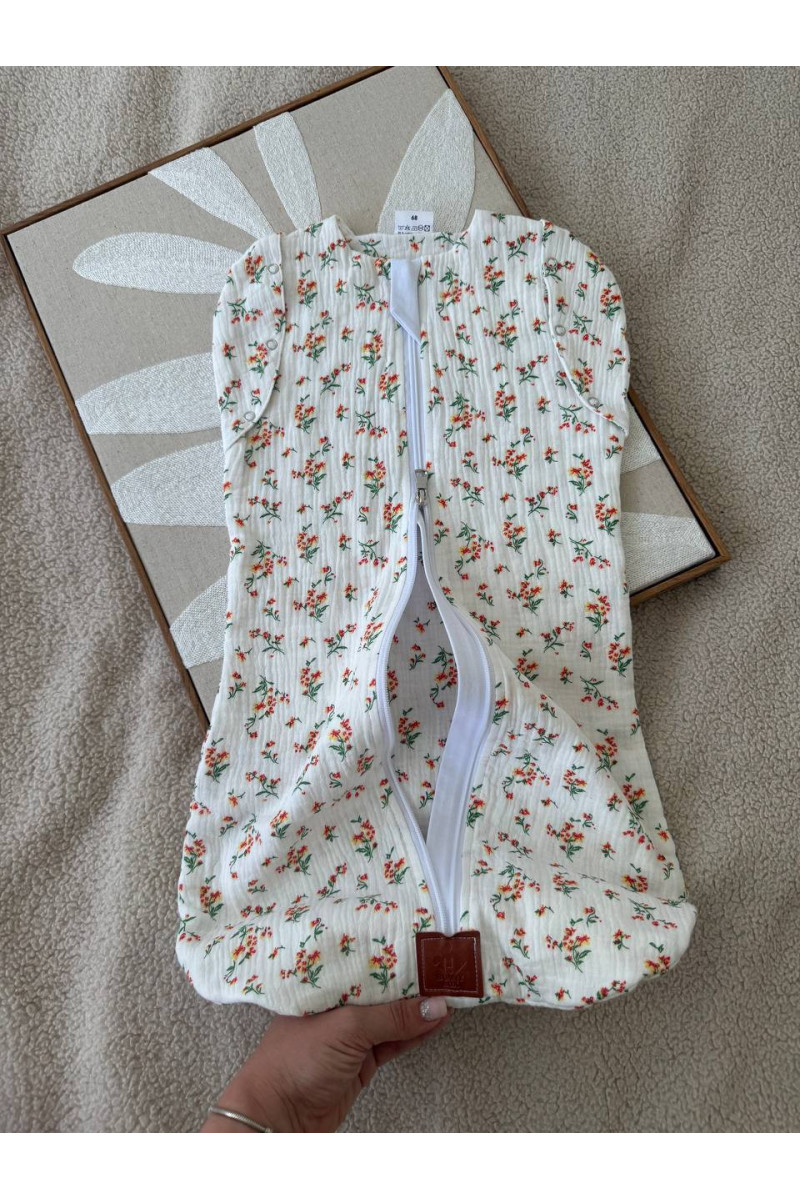 Gigoteuse emmaillotage d'été  bébé TOG 1.0 en double gaze de coton imprimé fleurs – Fait main