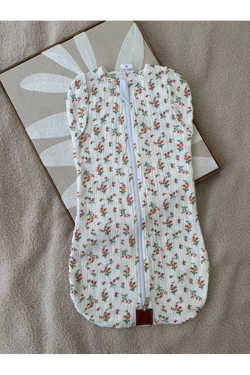 Gigoteuse emmaillotage d'été  bébé TOG 1.0 en double gaze de coton imprimé fleurs – Fait main