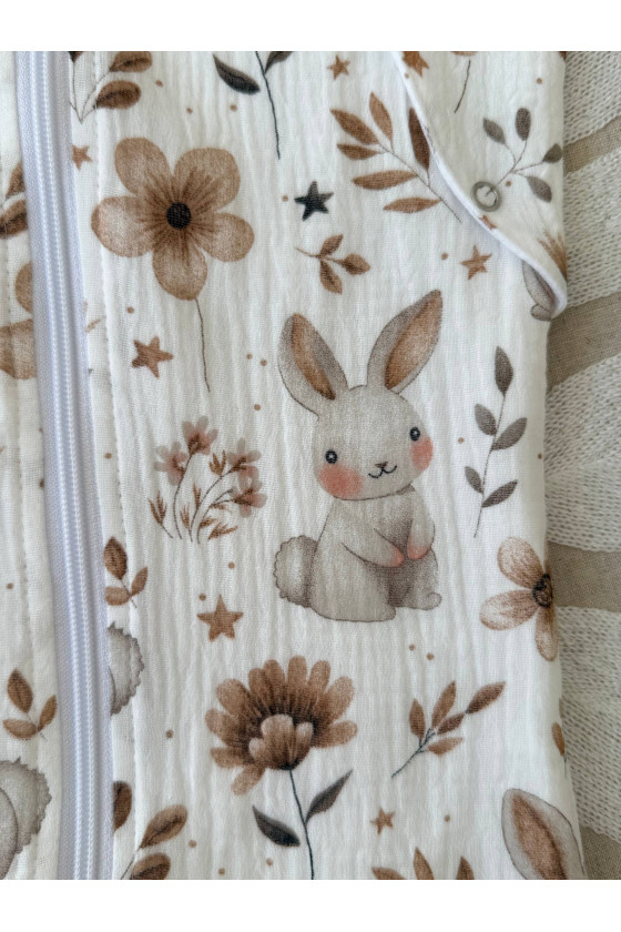 Gigoteuse emmaillotage bébé TOG 1.0 en double gaze de coton  imprimé lapin et fleurs – Fait main