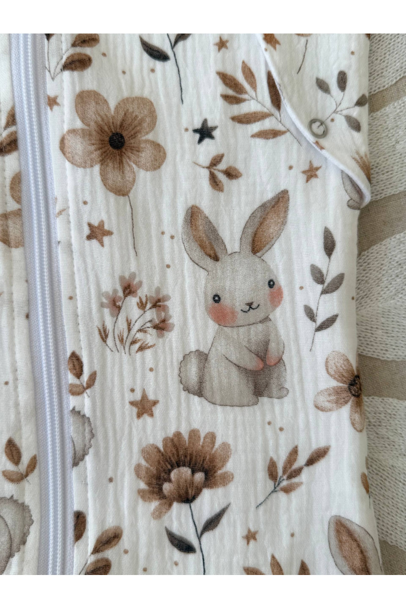 Gigoteuse emmaillotage bébé TOG 1.0 en double gaze de coton  imprimé lapin et fleurs – Fait main