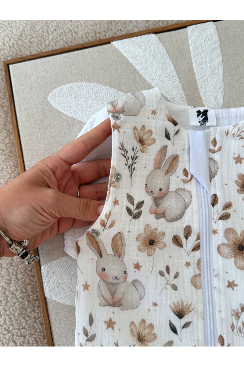 Gigoteuse emmaillotage bébé TOG 1.0 en double gaze de coton  imprimé lapin et fleurs – Fait main