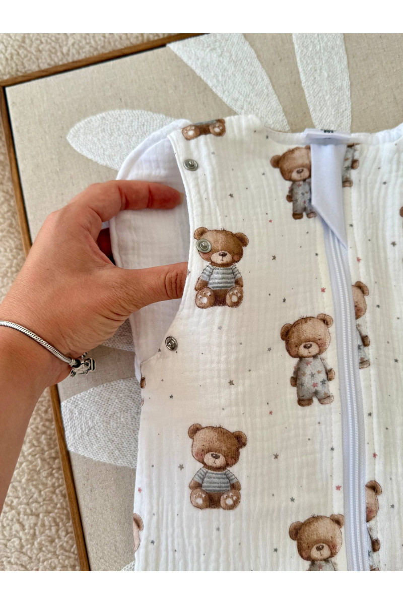Gigoteuse emmaillotage bébé TOG 1.0 en double gaze de coton  imprimé ours  – Fait main