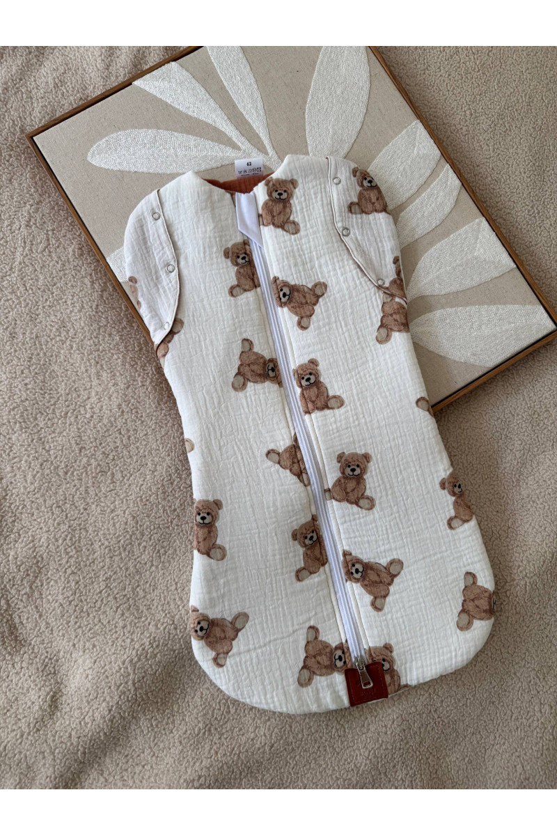 Gigoteuse emmaillotage  bébé TOG 2  en double gaze de coton imprimé oursons  Fait main